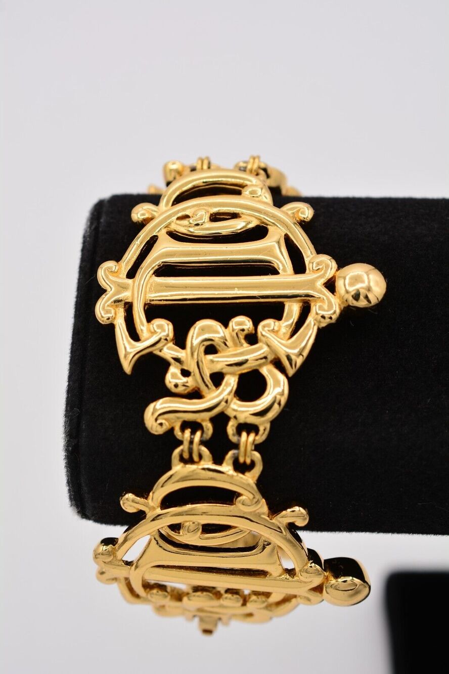 Christian Dior Vintage Logo Bracelet Script Insignia Gold Germany Signed Bin8